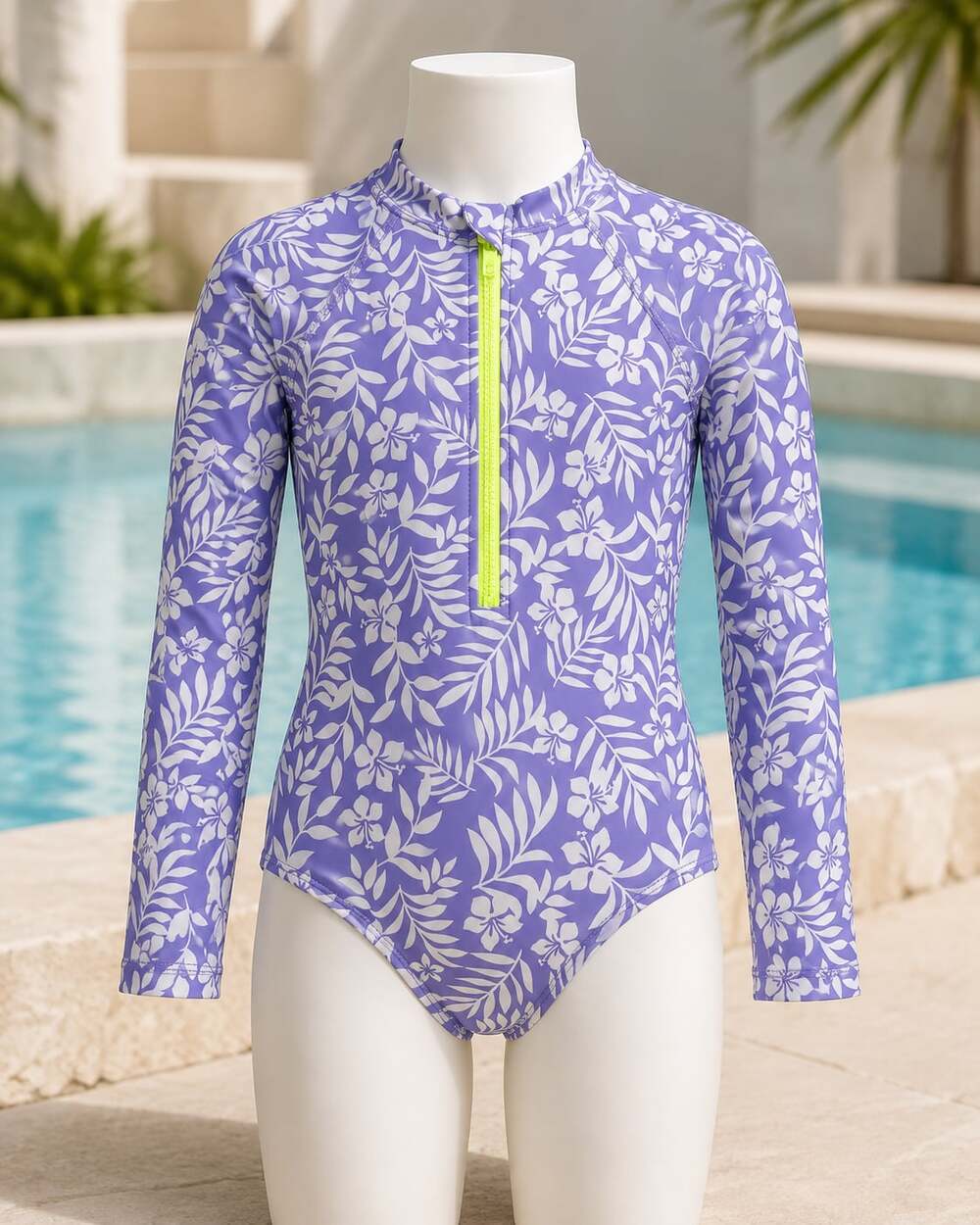 Wonder Nation Girls Zip Up Rash Guard One Piece Swimsuit with Long Sleeves, Purp